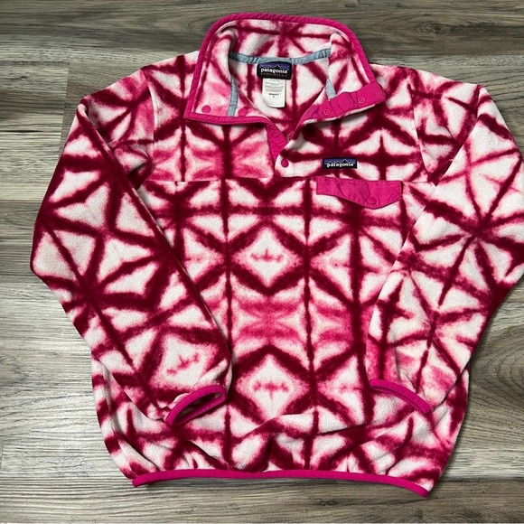 Patagonia Snap T Synchilla Pullover Sweater Shibori Tie Dye Pink sz S small - Picture 2 of 6